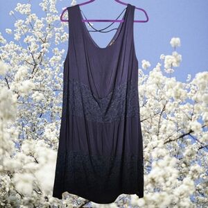 ING Navy Blue 3 Tier Lace Inset Sleeveless Dress Size-1X